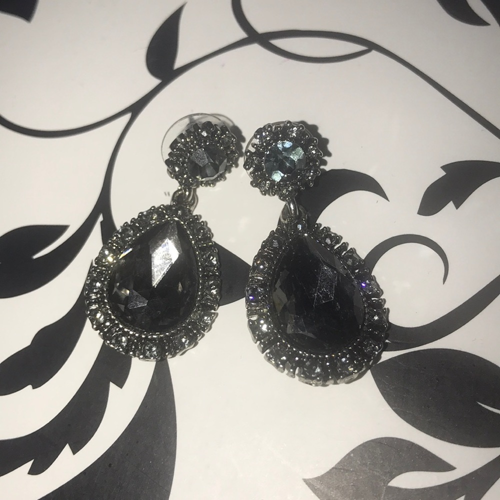 Black gunmetal drop stud earrings
